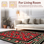Bold Red Black Floral Motif Rug