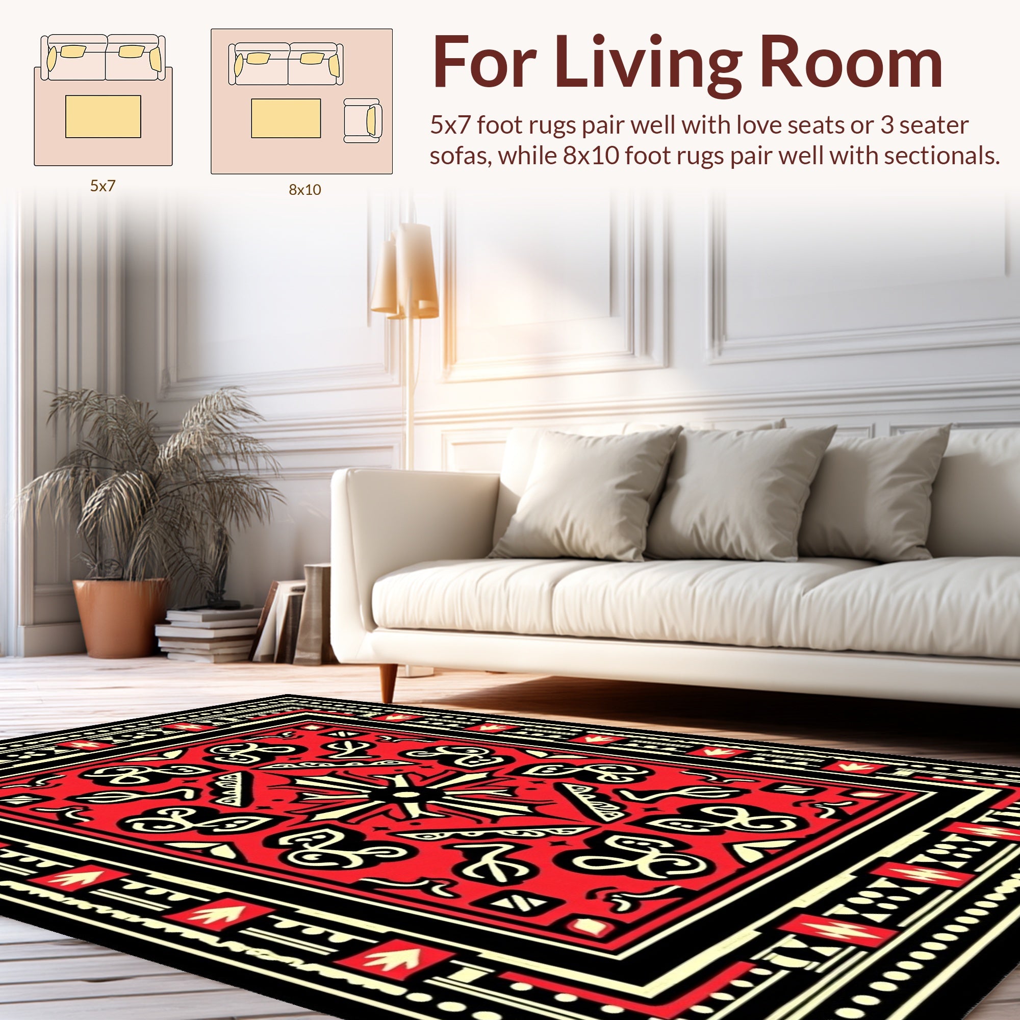 Bold Red Black Floral Motif Rug