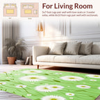 White Sunburst Floral Green Pattern Rug