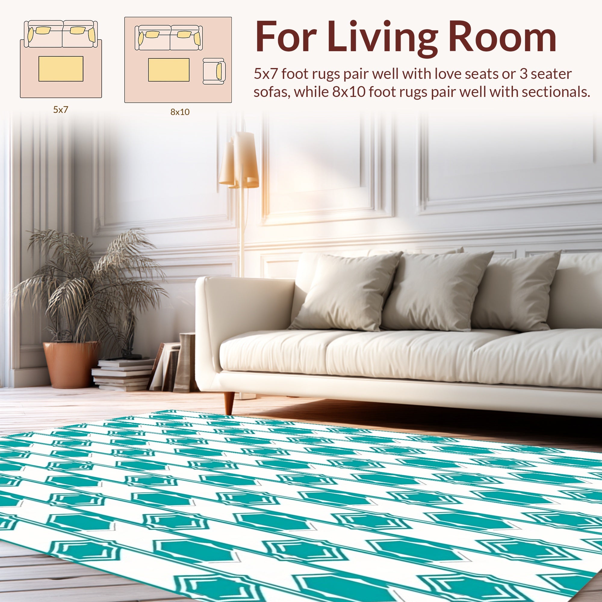 Geometric Teal And White Repeating Pattern Rug