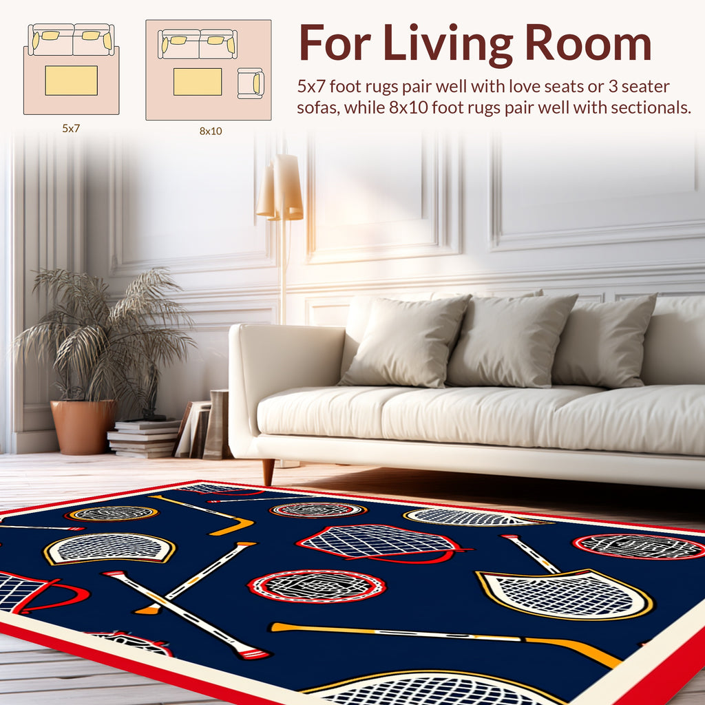 Sporty Hockey Puck And Net Design Rug