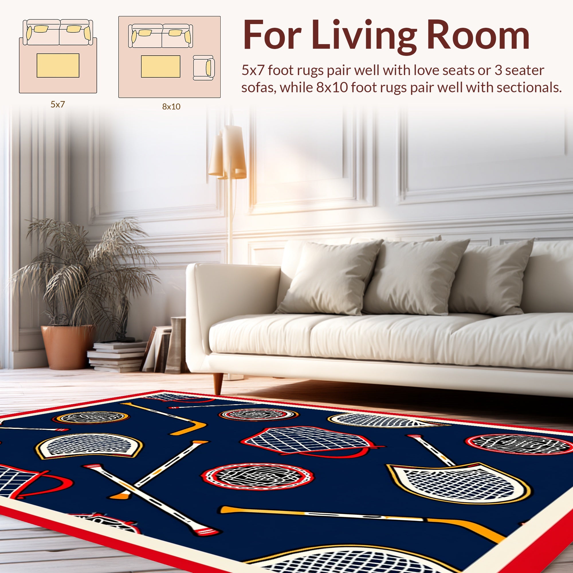 Sporty Hockey Puck And Net Design Rug