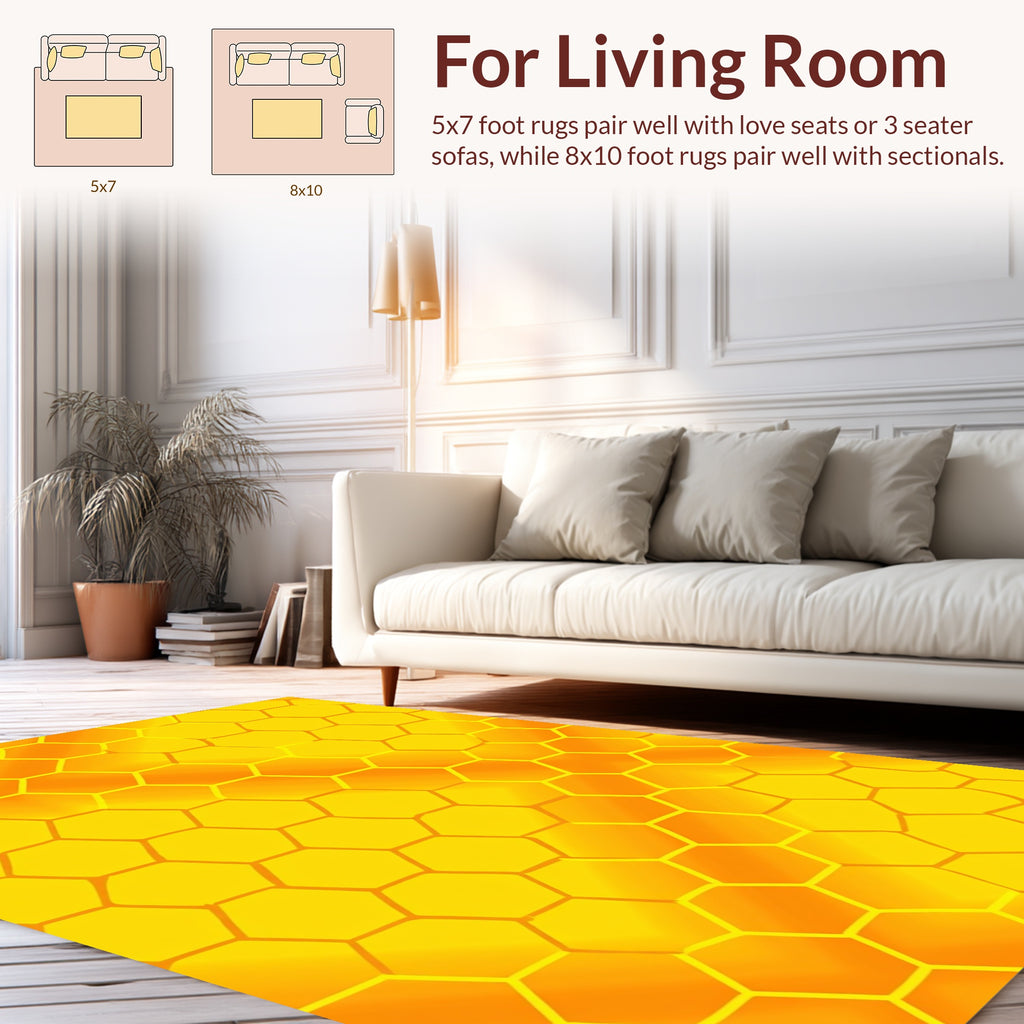 Golden Hexagon Sunburst Pattern Rug