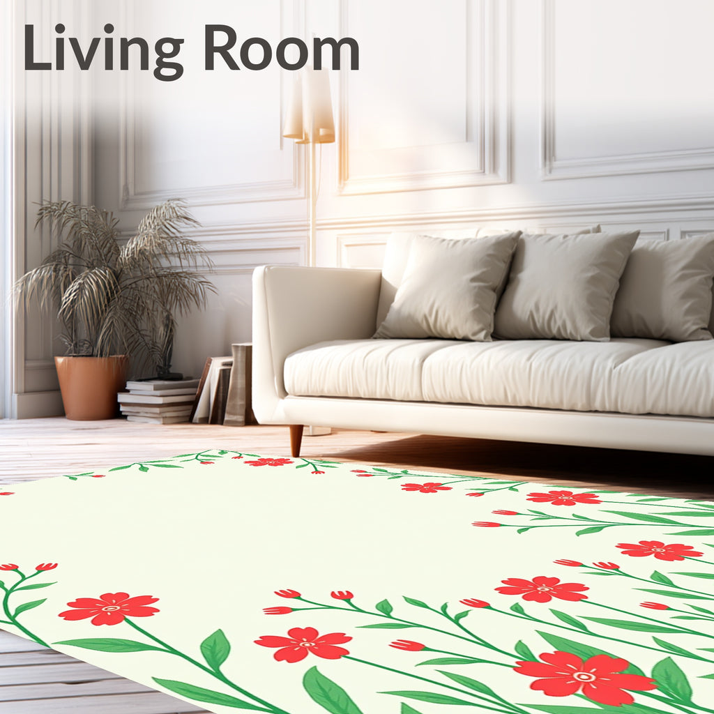 Red Floral Vine Patterned Rug