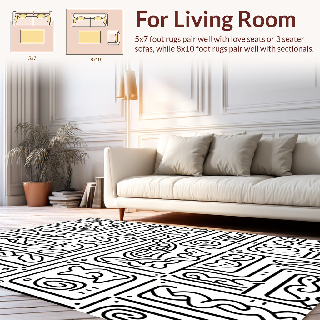 Abstract Doodle Line Art Rug