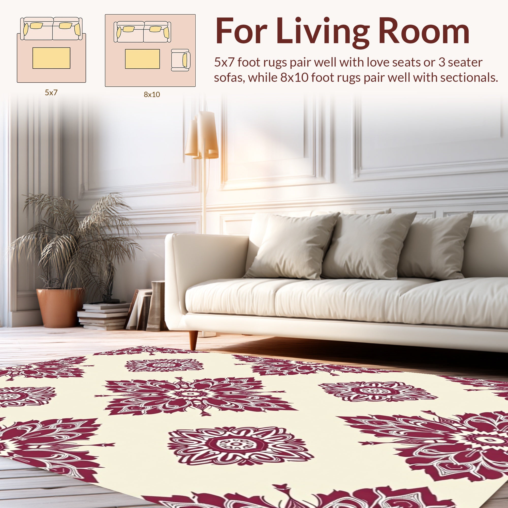 Crimson Floral Medallion Pattern Rug