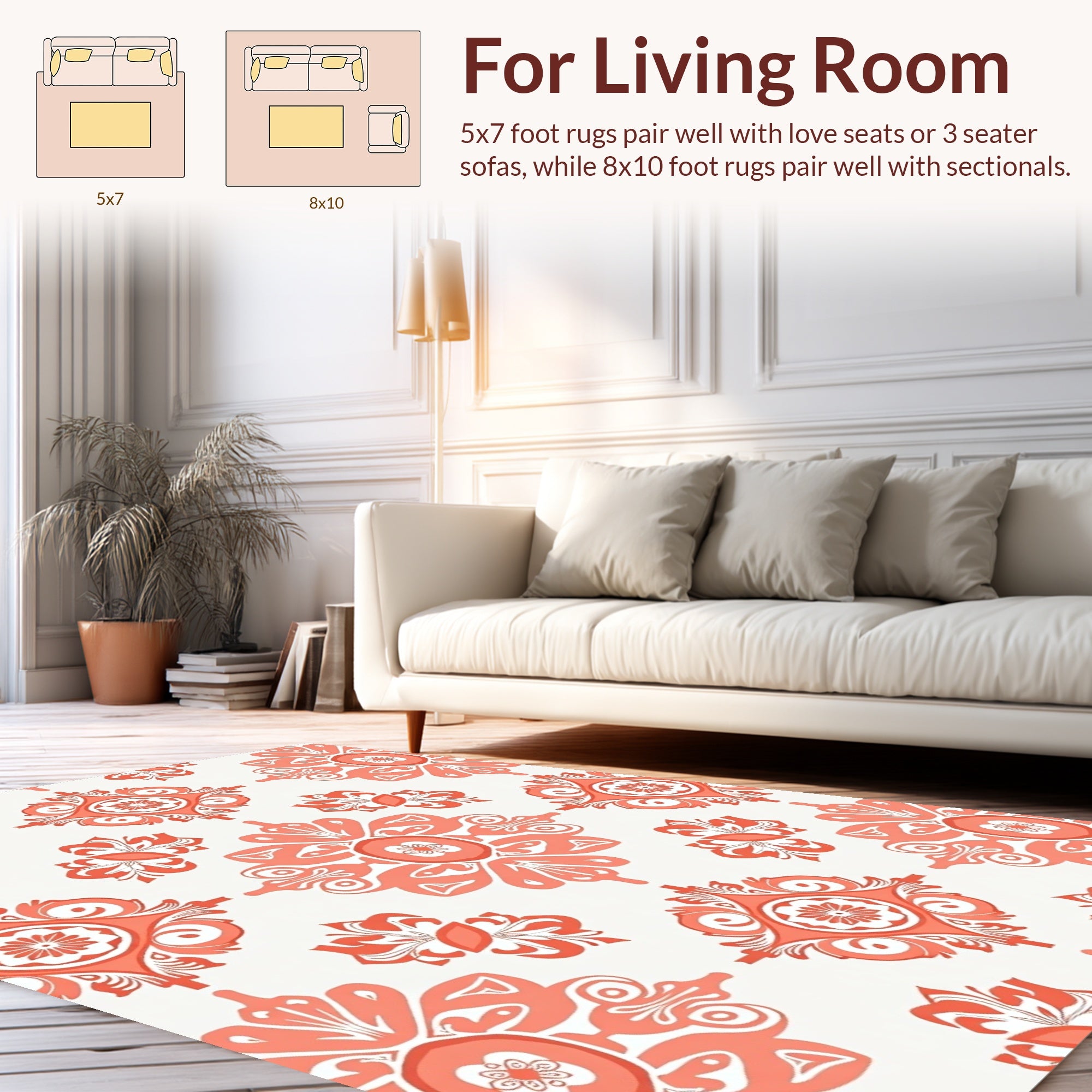 Coral Floral Medallion Pattern Rug