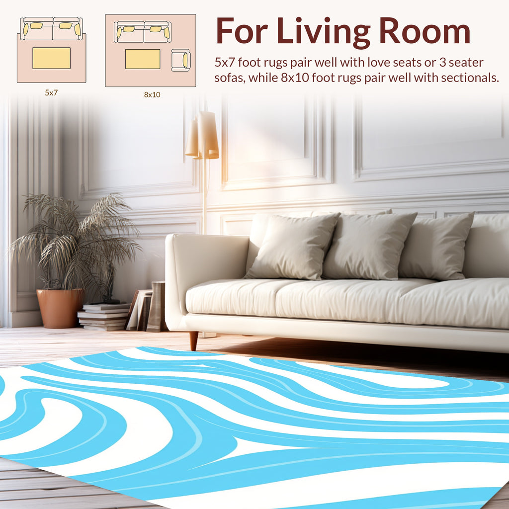 Abstract Blue Wavy Line Pattern Rug
