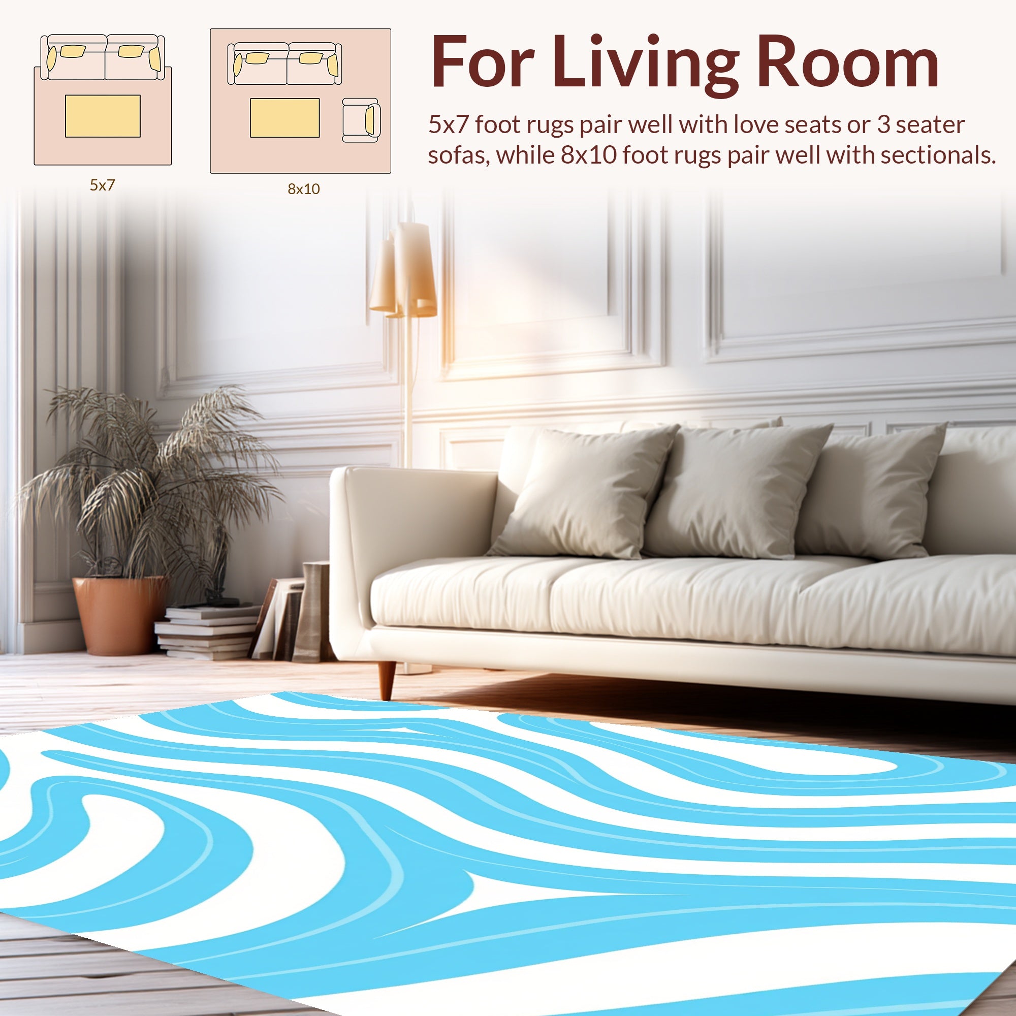 Abstract Blue Wavy Line Pattern Rug