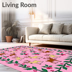 Pink Reindeer Holly Berry Garland Rug