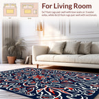 Red White Blue Intricate Floral Design Rug