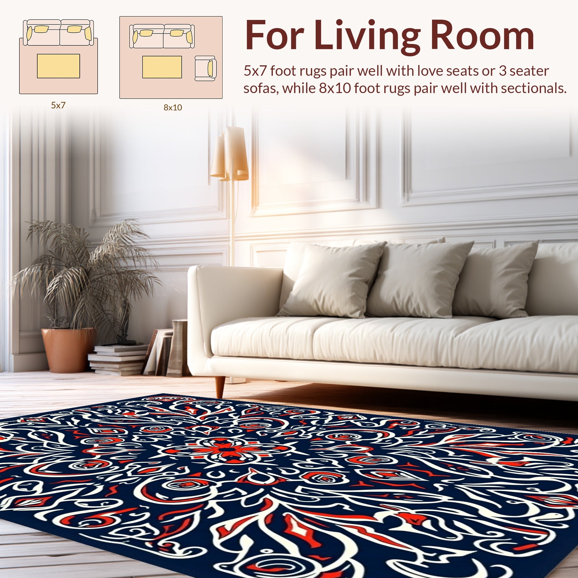 Red White Blue Intricate Floral Design Rug