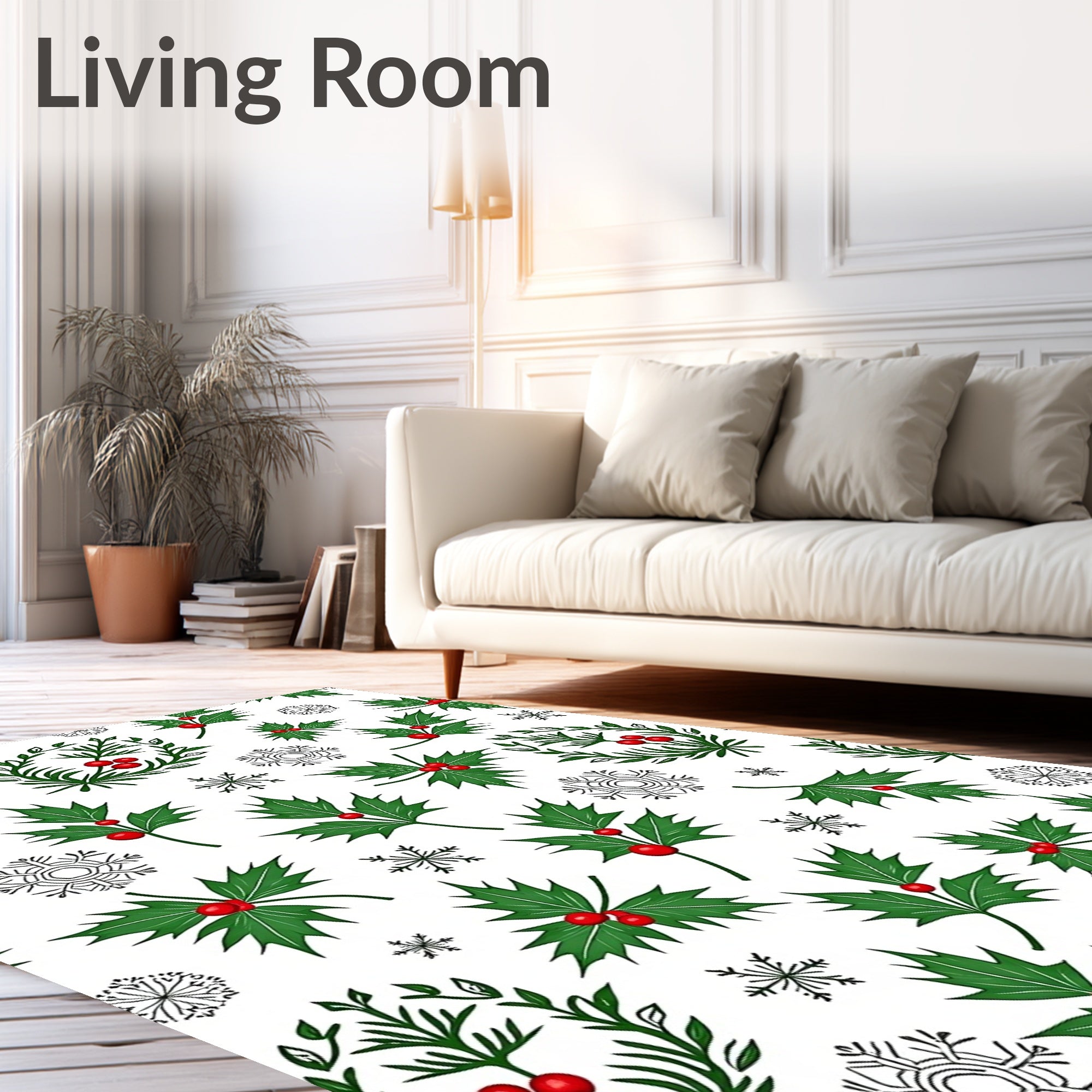 Holly Berry Snowflake Winter Garland Rug