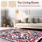 Classic Red Navy Floral Medallion Pattern Rug