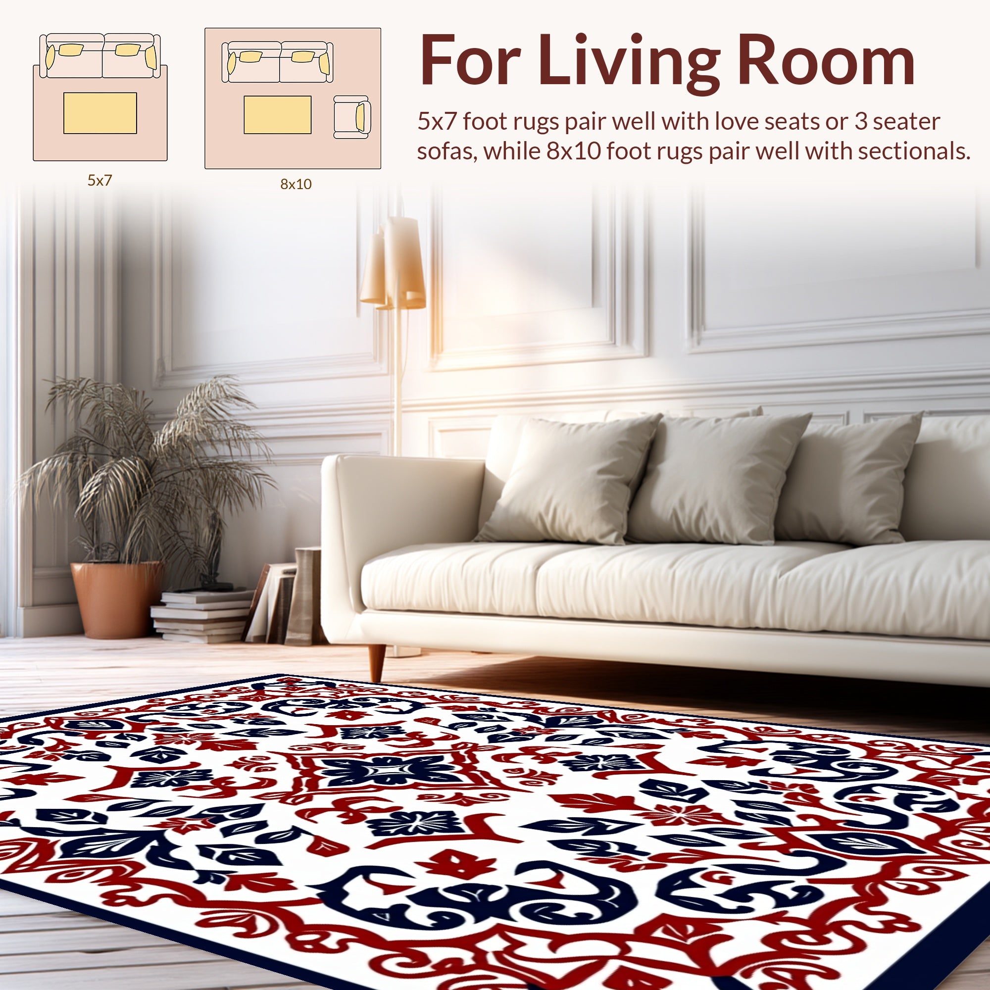 Classic Red Navy Floral Medallion Pattern Rug