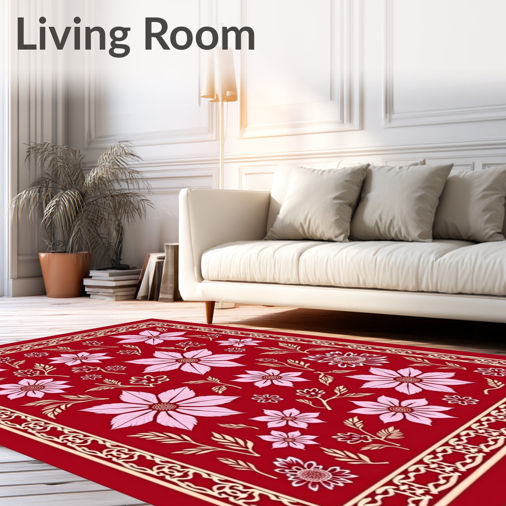 Crimson Pink Floral Botanical Garden Rug