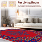 Royal Red Blue Gold Floral Border Design Rug