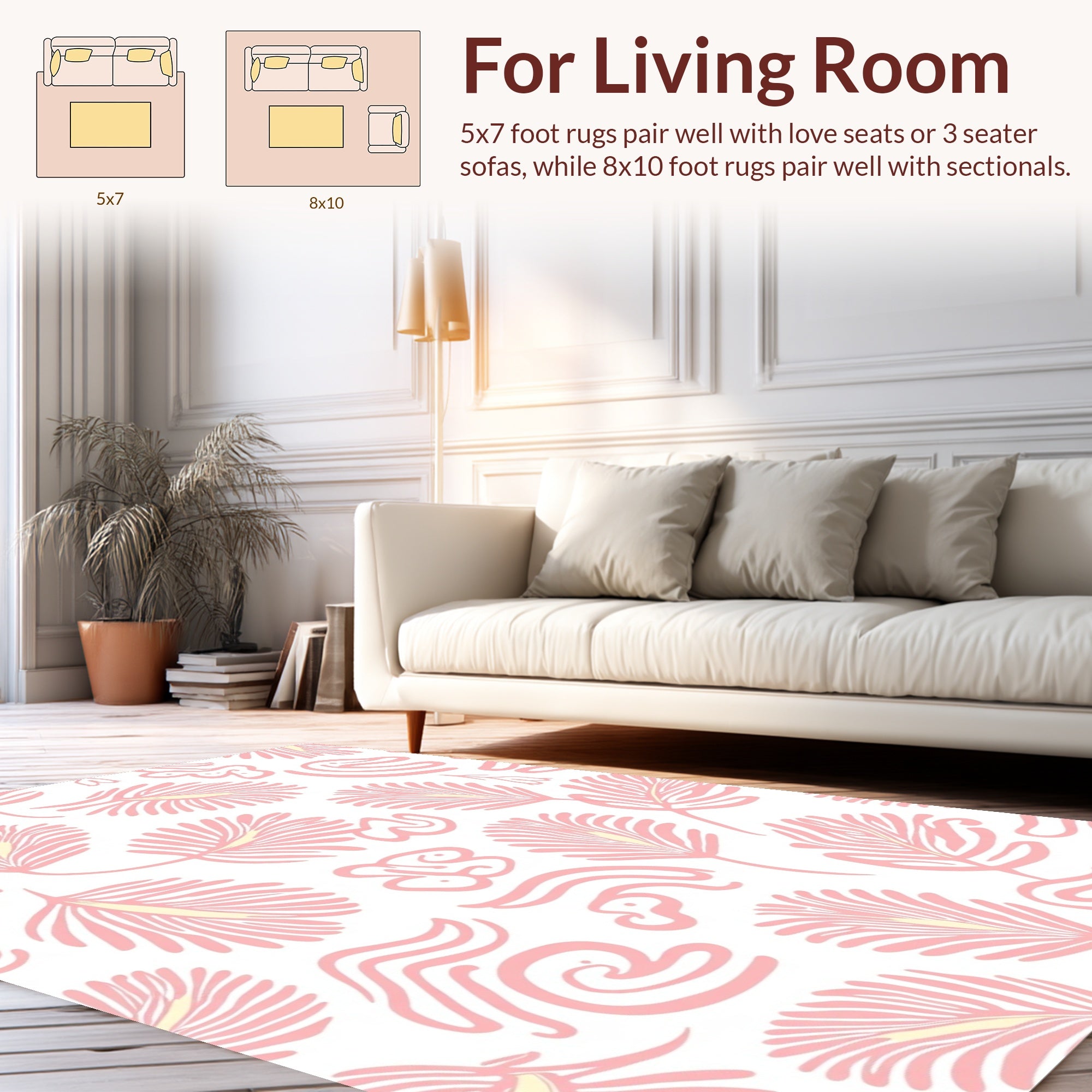 Abstract Pink Feather Swirl Design Rug