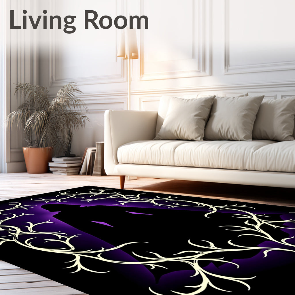 Mysterious Hooded Figure Violet Vine Rug