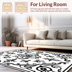 Classic Floral Scrollwork Black White Rug