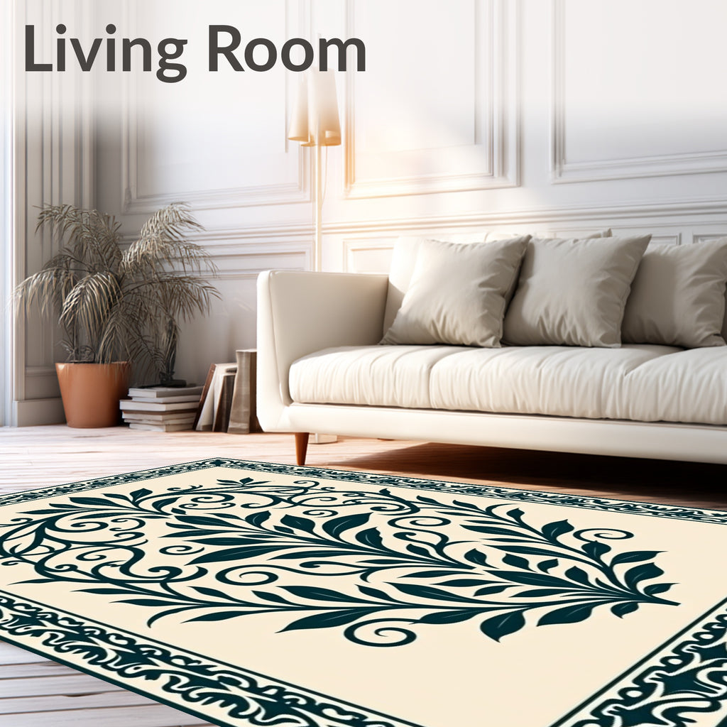 Classic Floral Scrollwork Border Design Rug