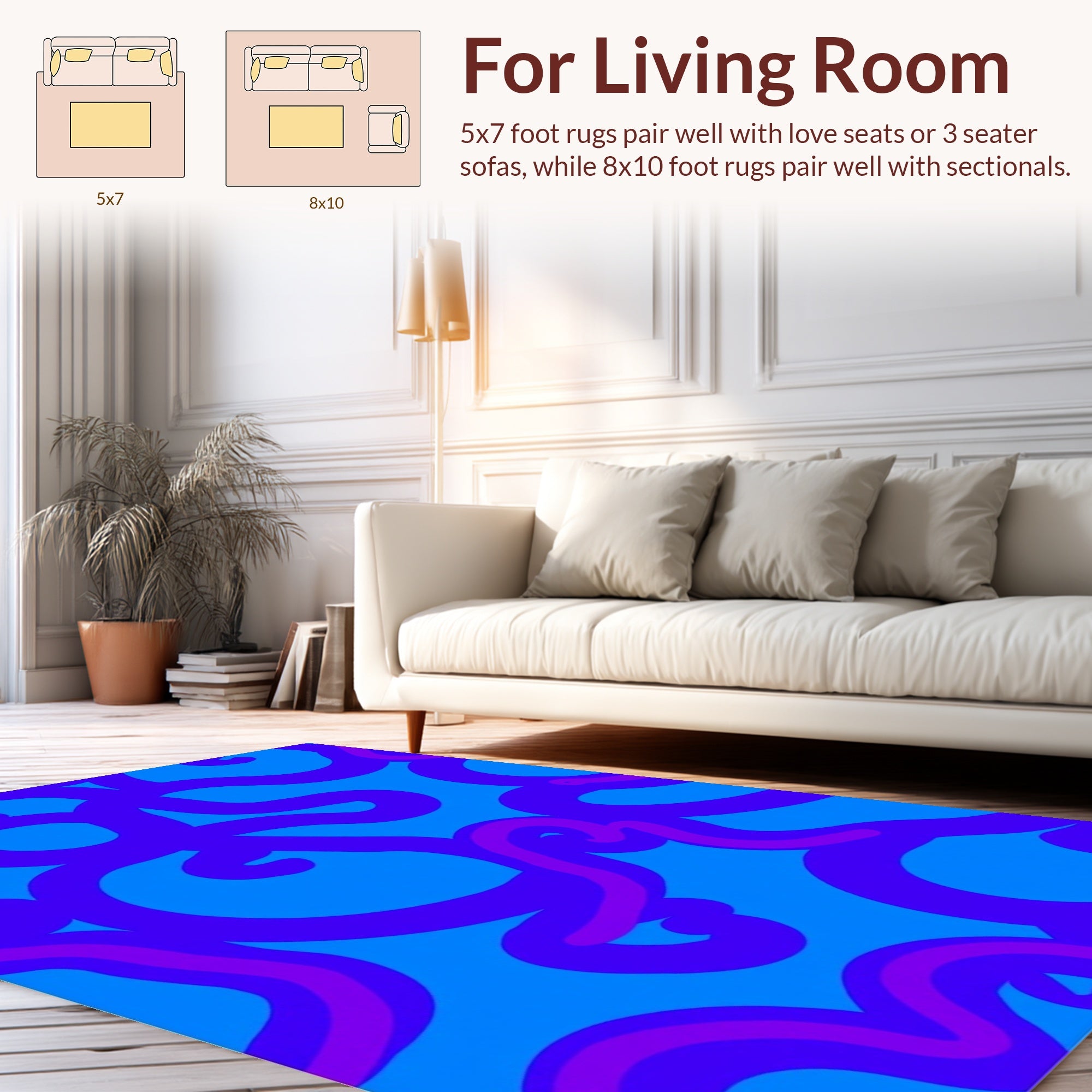 Bold Abstract Swirls Blue Pattern Rug
