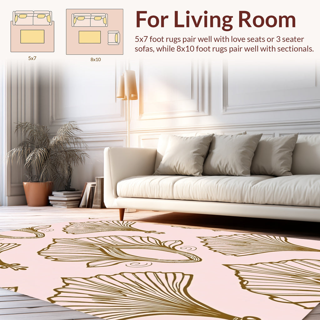 Gold Fan and Scroll Mid-Century Pattern Rug