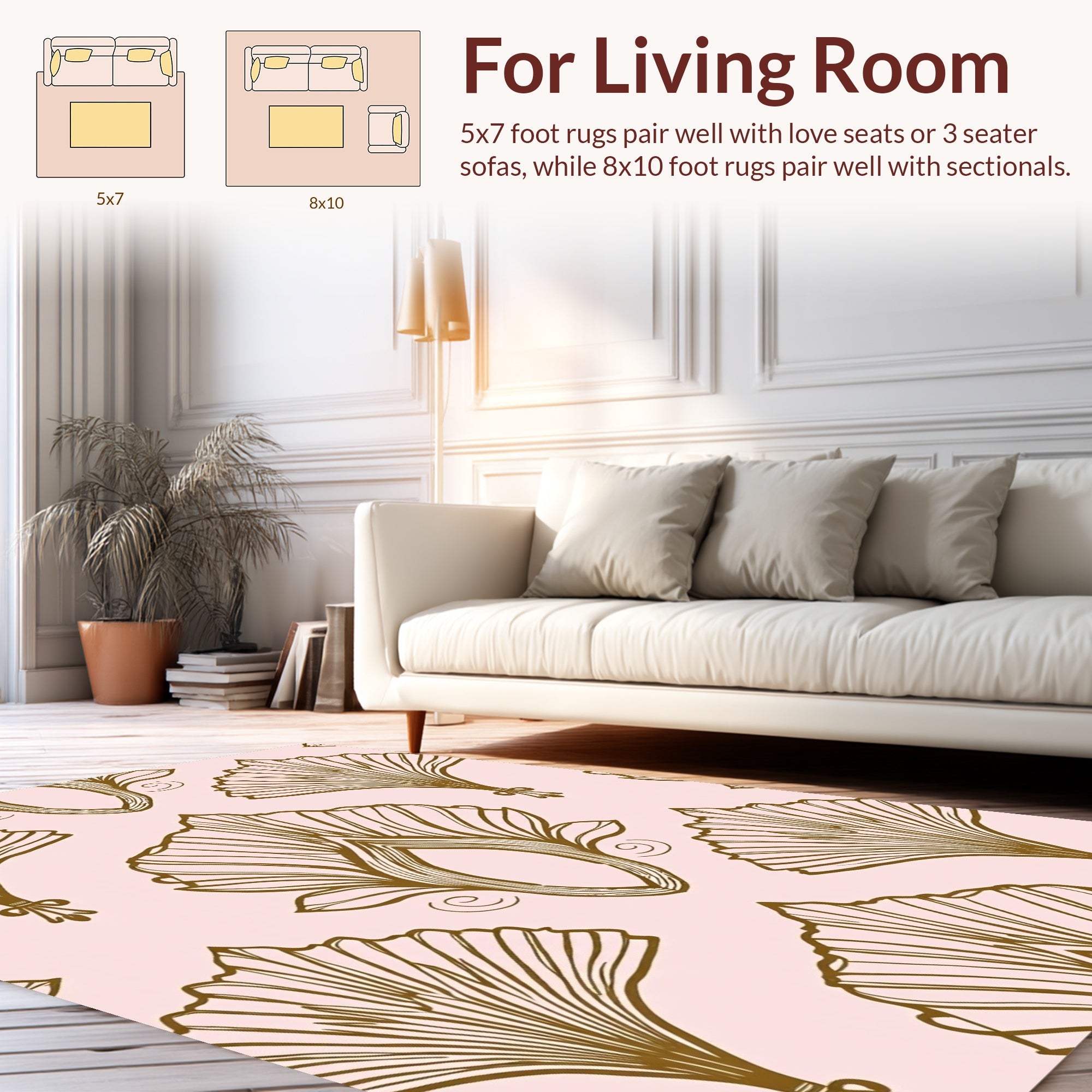 Gold Fan and Scroll Mid-Century Pattern Rug