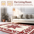 Deep Red Floral Star Border Design Rug
