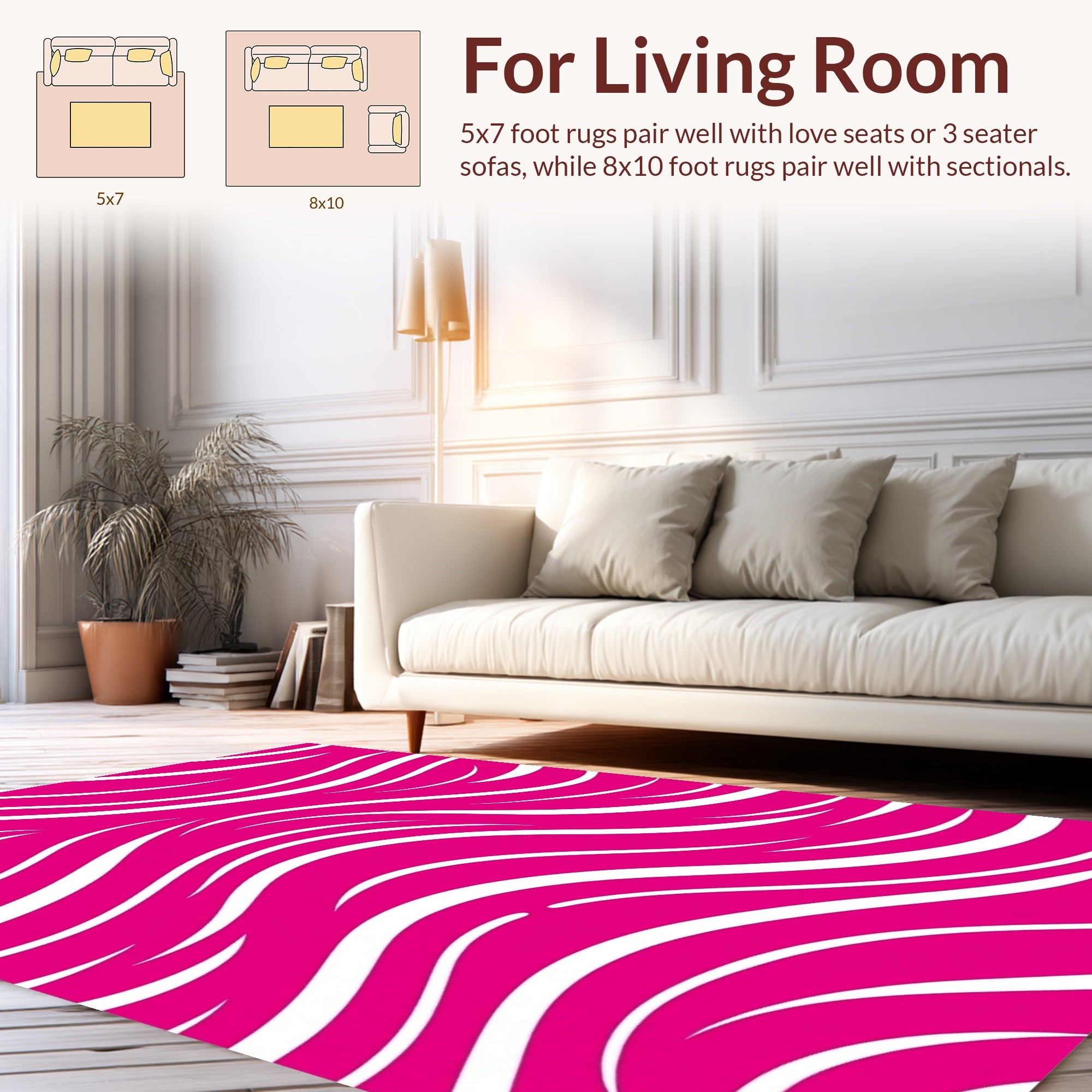 Bold Pink White Wave Pattern Rug