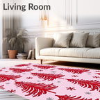 Red Pine Christmas Trees Snowflakes Rug