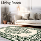 Deep Green Scrollwork Floral Medallion Rug