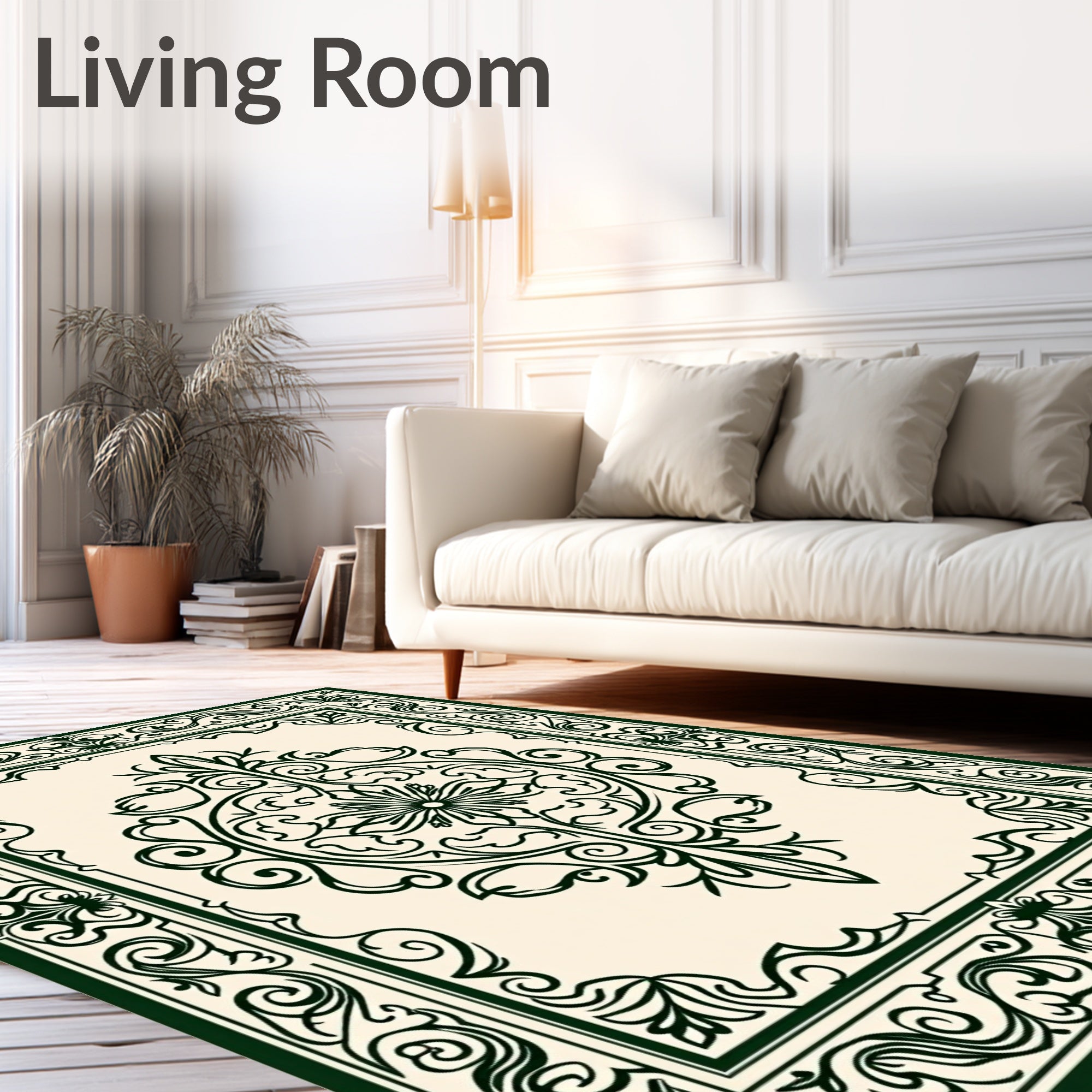 Deep Green Scrollwork Floral Medallion Rug