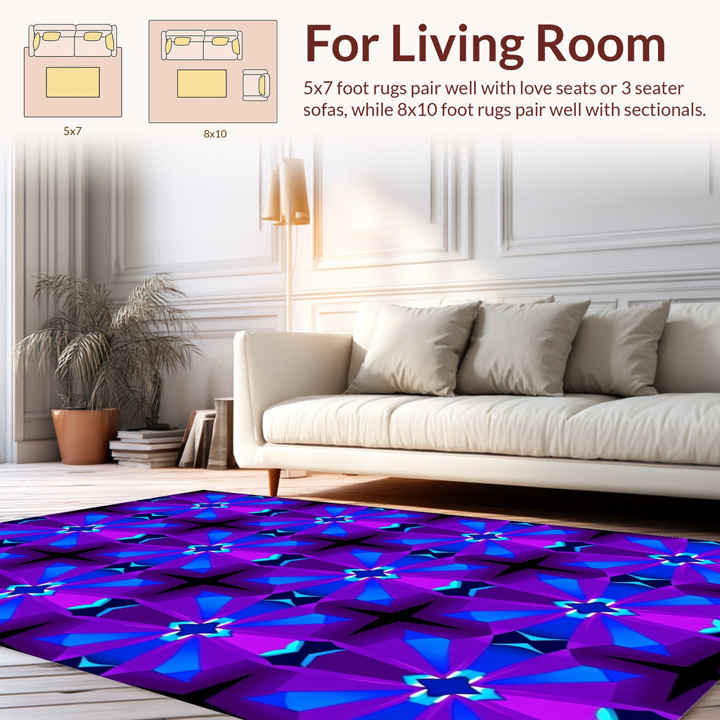 Geometric Starburst Purple Blue Pattern Rug
