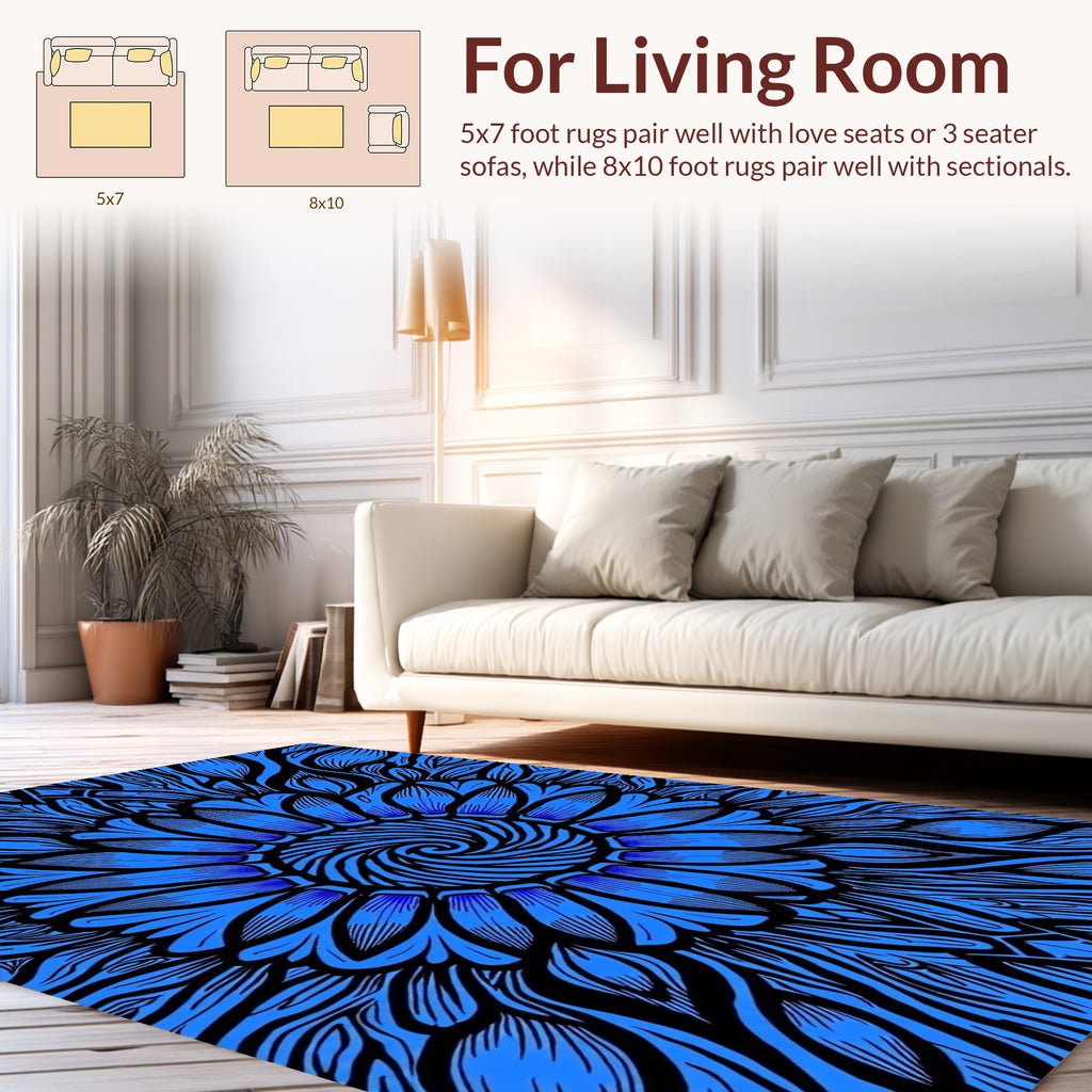 Bold Blue Floral Swirl Pattern Rug