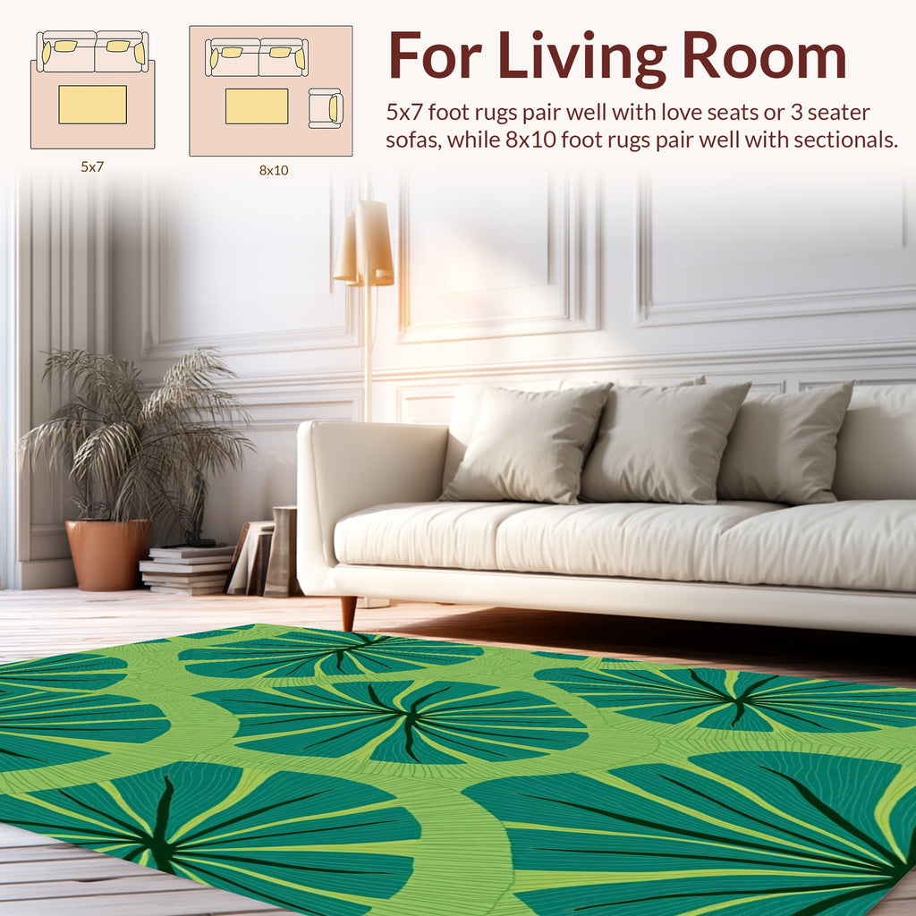 Organic Leaf Pattern Teal Green Rug
