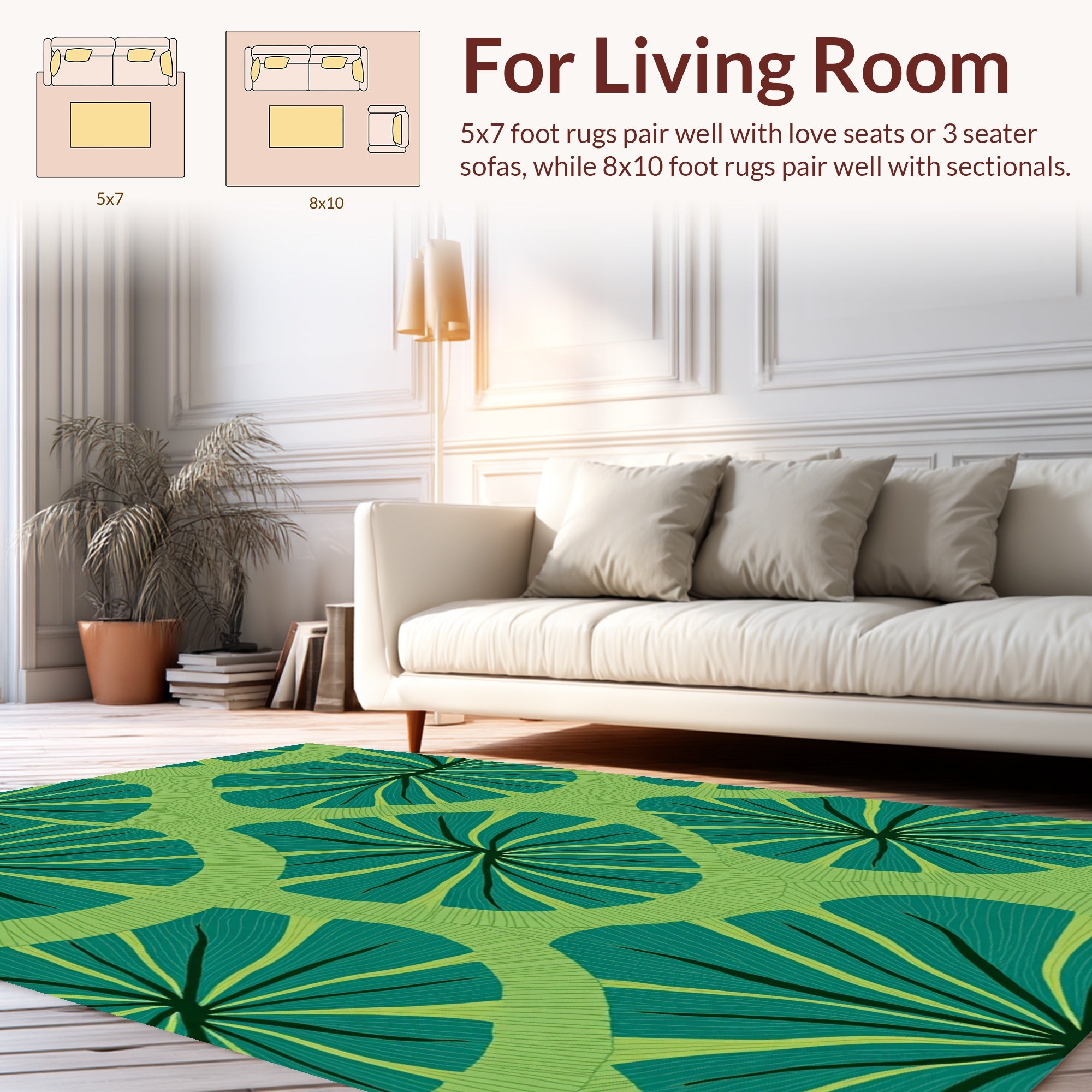 Organic Leaf Pattern Teal Green Rug
