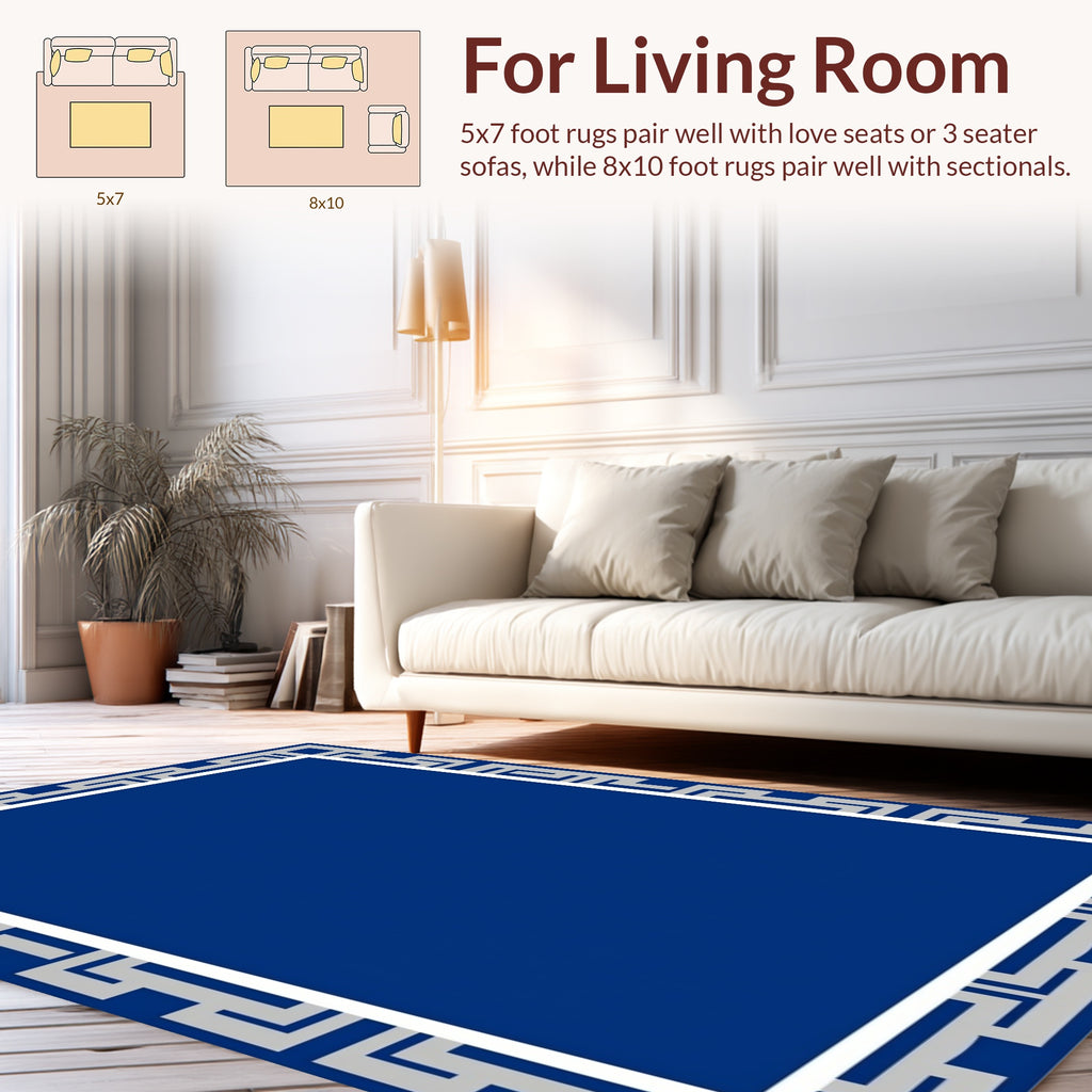 Classic Blue Geometric Border Rug