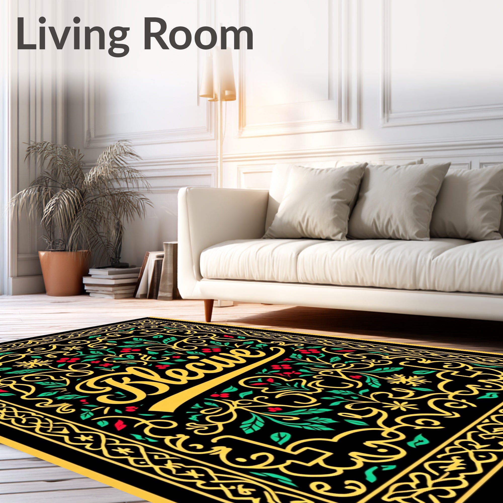 Bold Red Botanical Floral Scroll Rug