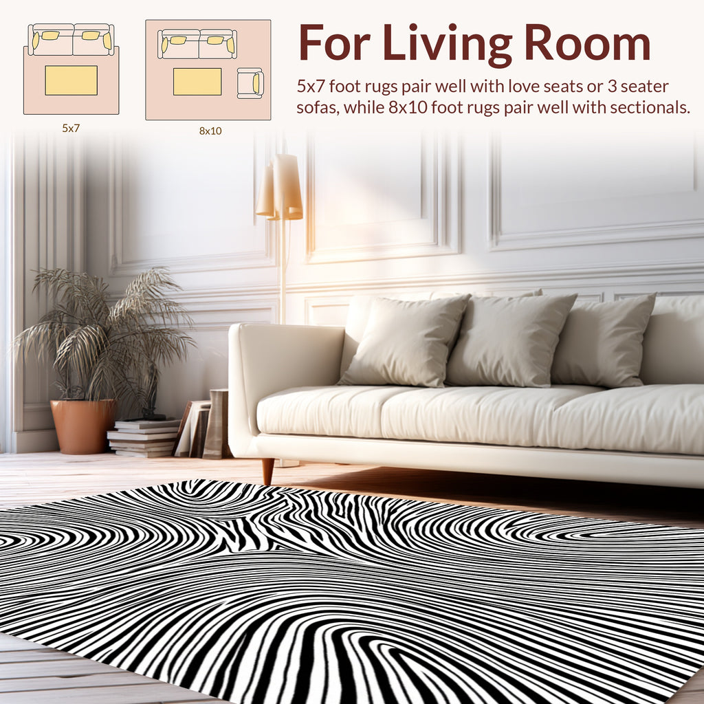 Black White Flowing Stripes Design Rug