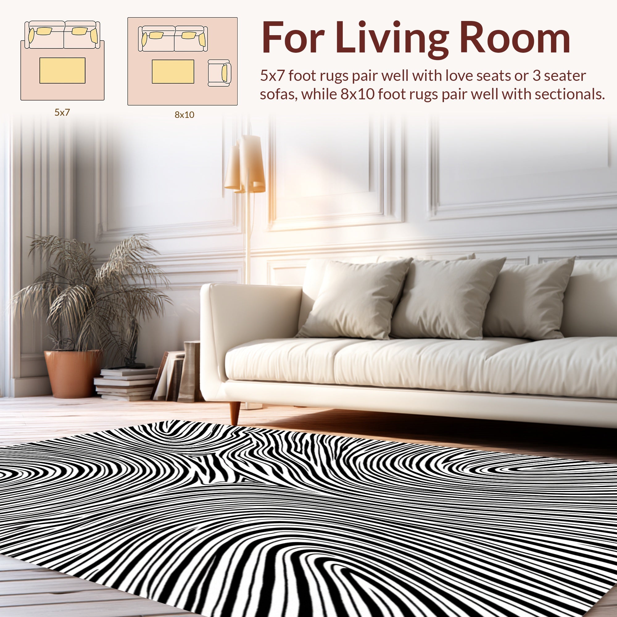 Black White Flowing Stripes Design Rug