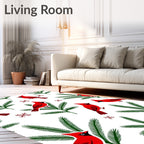 Red Cardinal Winter Evergreen Snowflakes Rug
