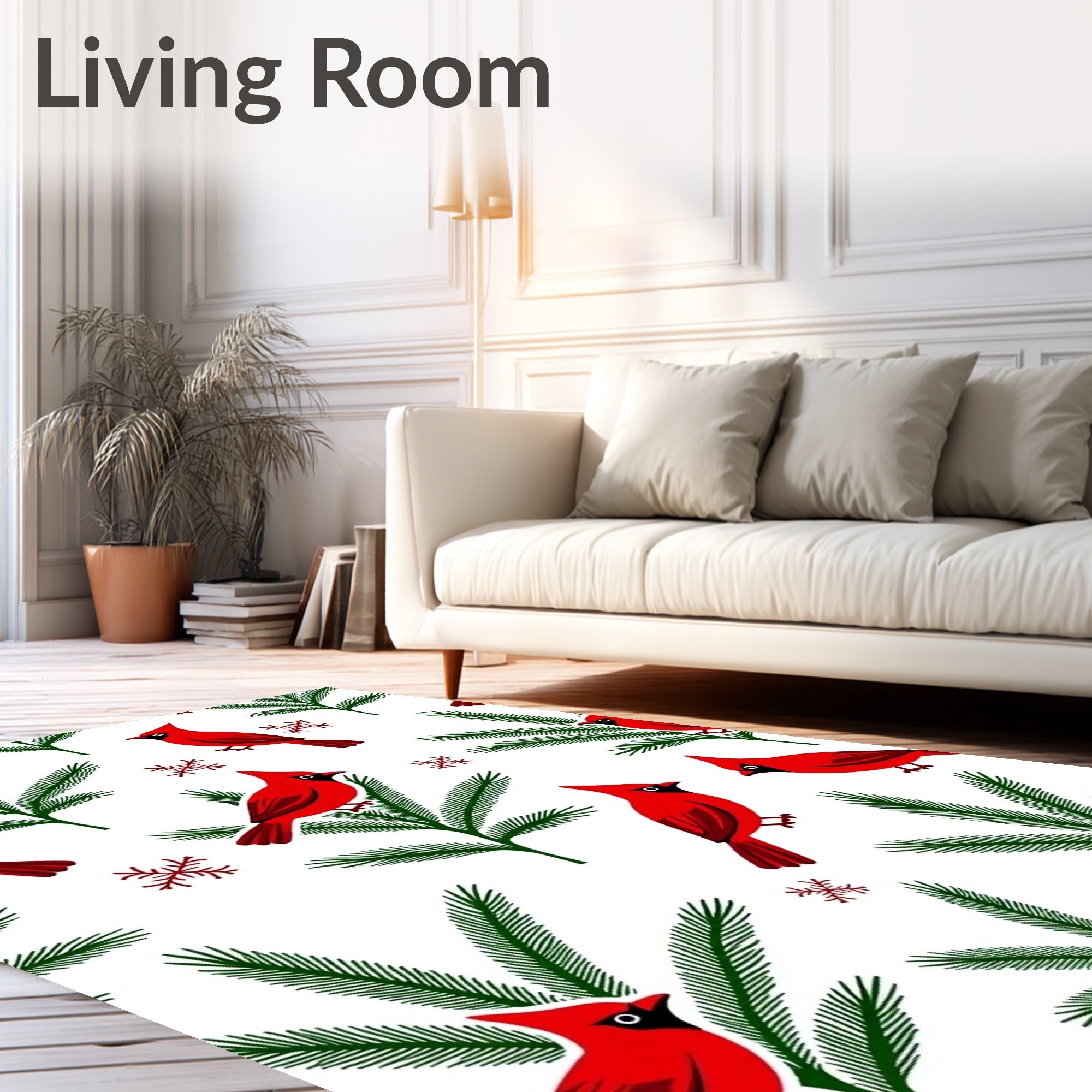 Red Cardinal Winter Evergreen Snowflakes Rug
