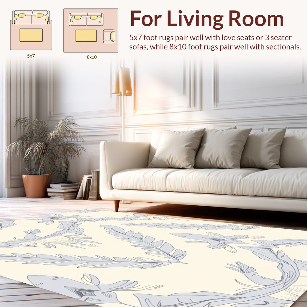 Pale Grey Feather Motif Pattern Rug