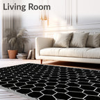 Graphic Hexagonal Black White Pattern Rug