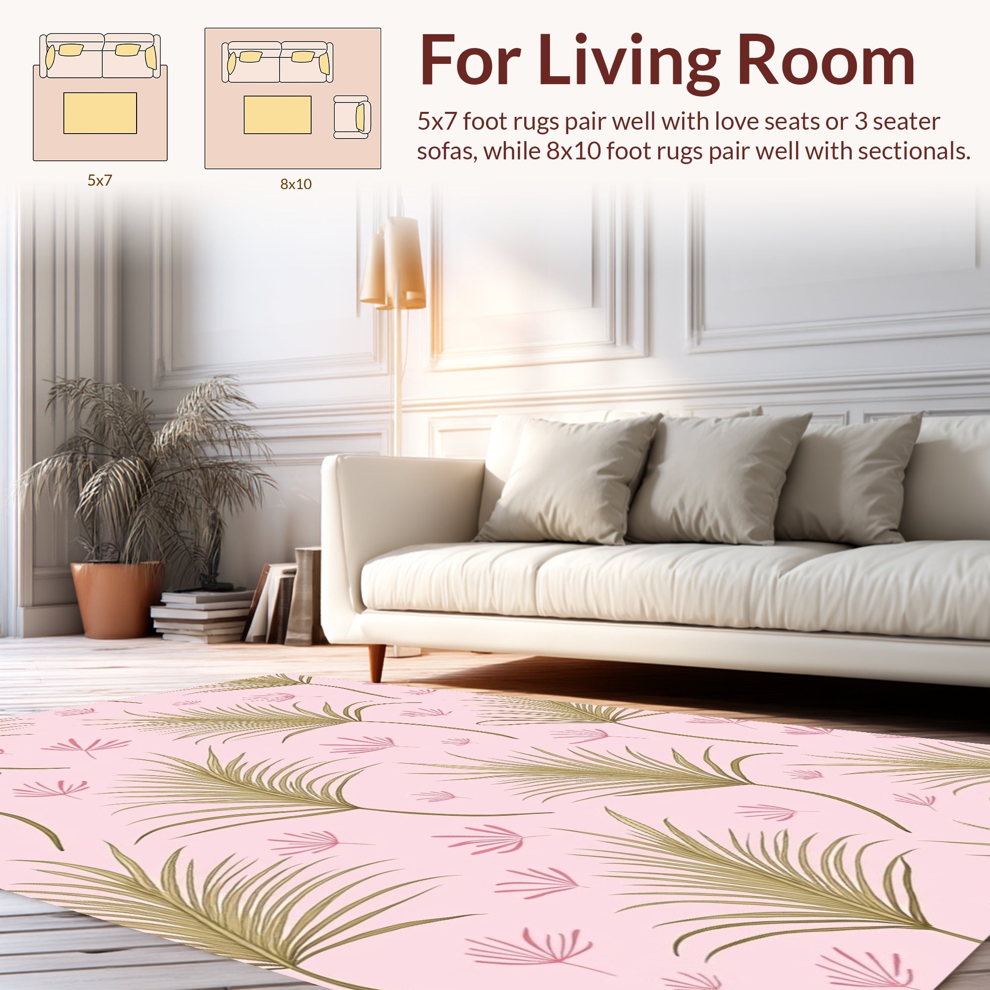 Tropical Palm Leaf Pink Pattern Rug