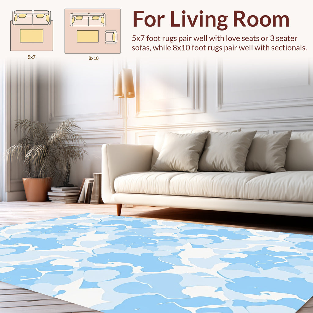 Abstract Blue Cloud Patterned Art Rug