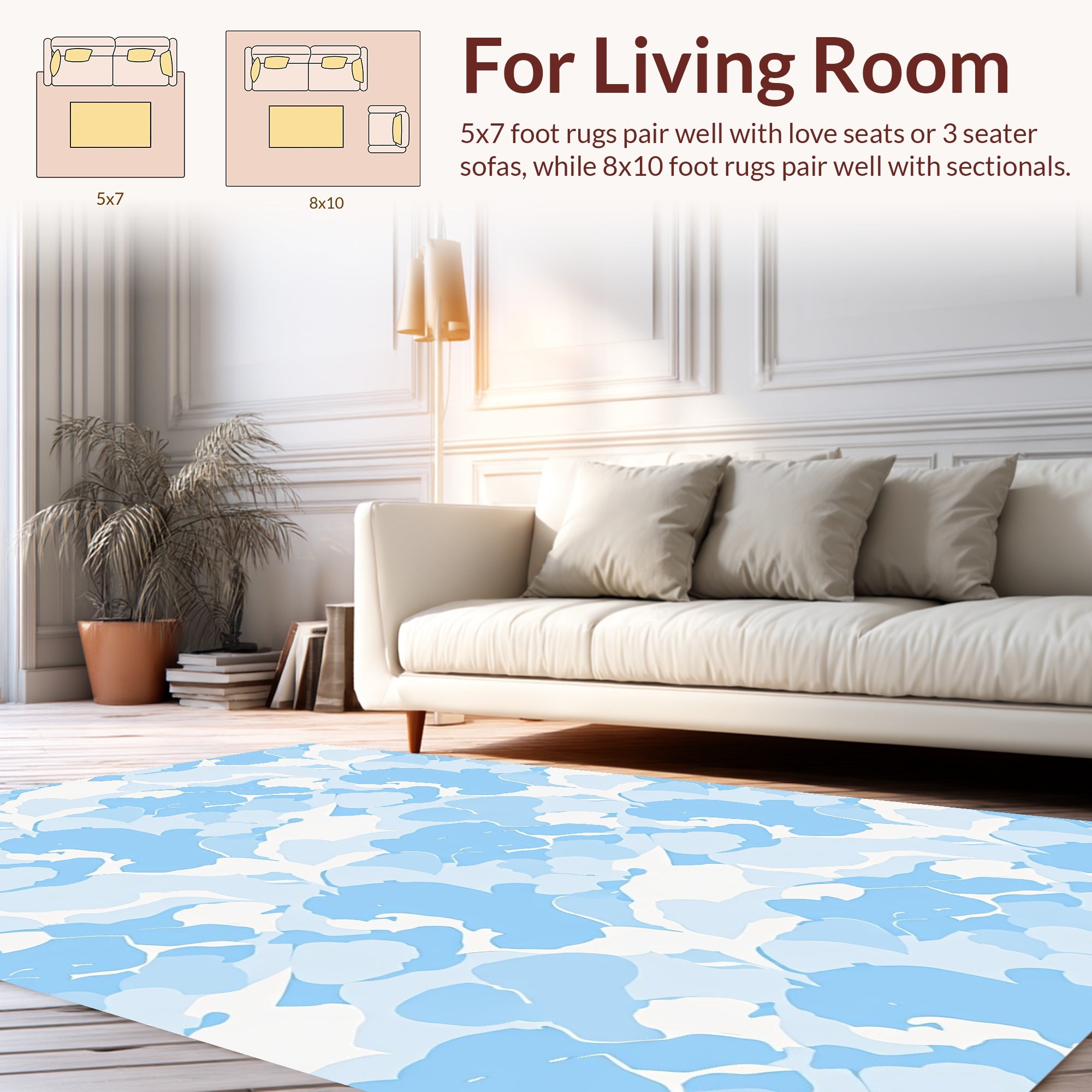 Abstract Blue Cloud Patterned Art Rug