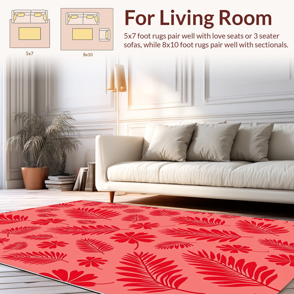 Tropical Red Leaf Pattern Design Rug