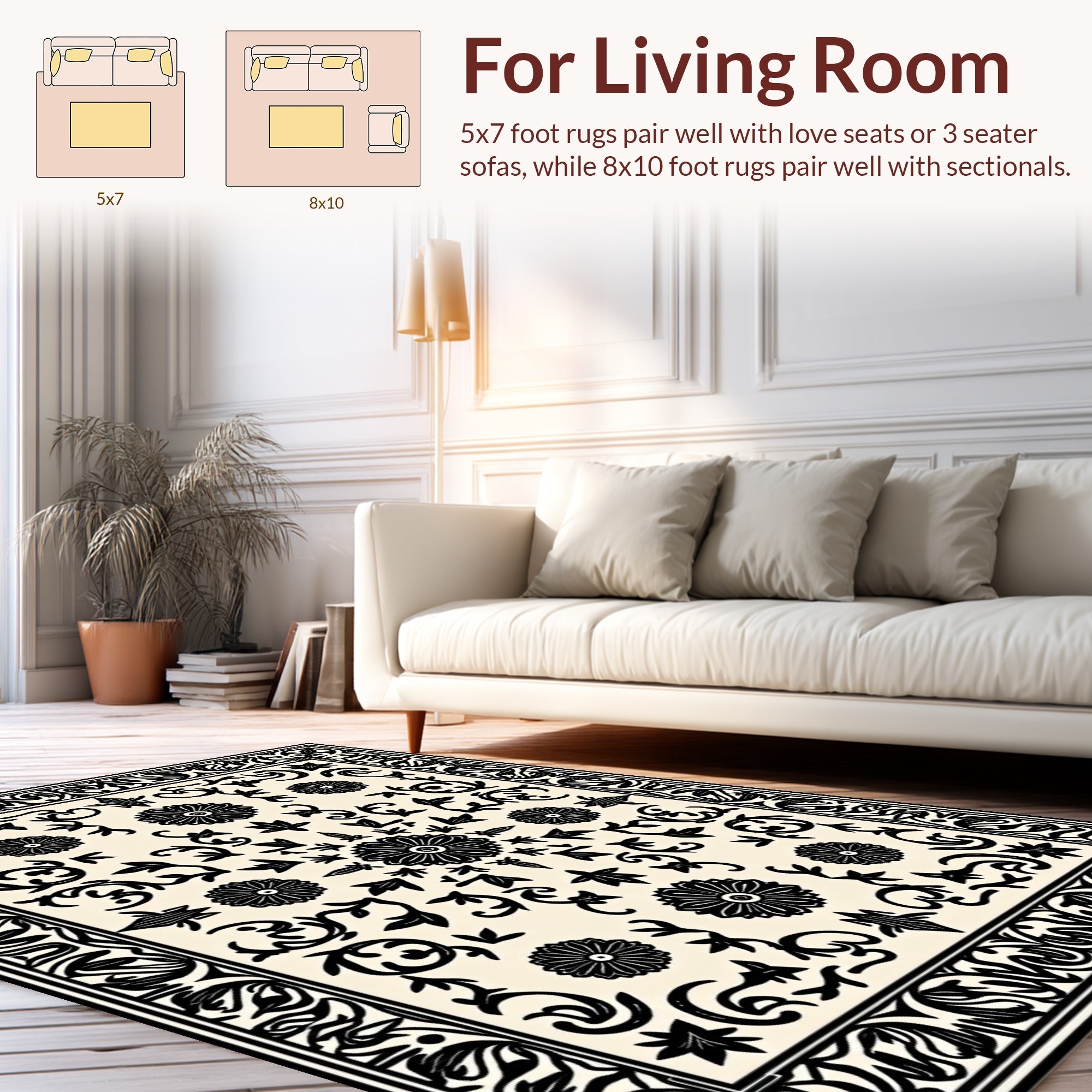 Intricate Floral Mandala Black and White Rug